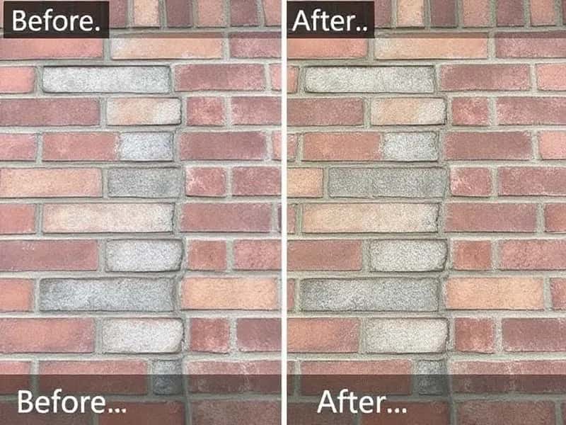 Before and after brick pointing comparison on a NYC facade